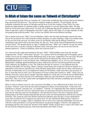 Is Allah of Islam the Same As Yahweh of Christianity?