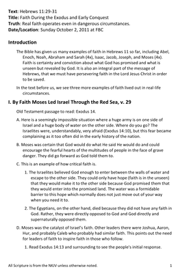 Introduction I. by Faith Moses Led Israel Through the Red Sea, V. 29