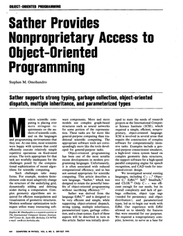 Sather Provides Nonproprietary Access to Object-Oriented Programming