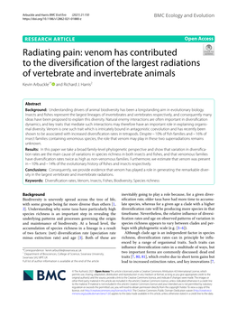 Radiating Pain: Venom Has Contributed to the Diversification Of