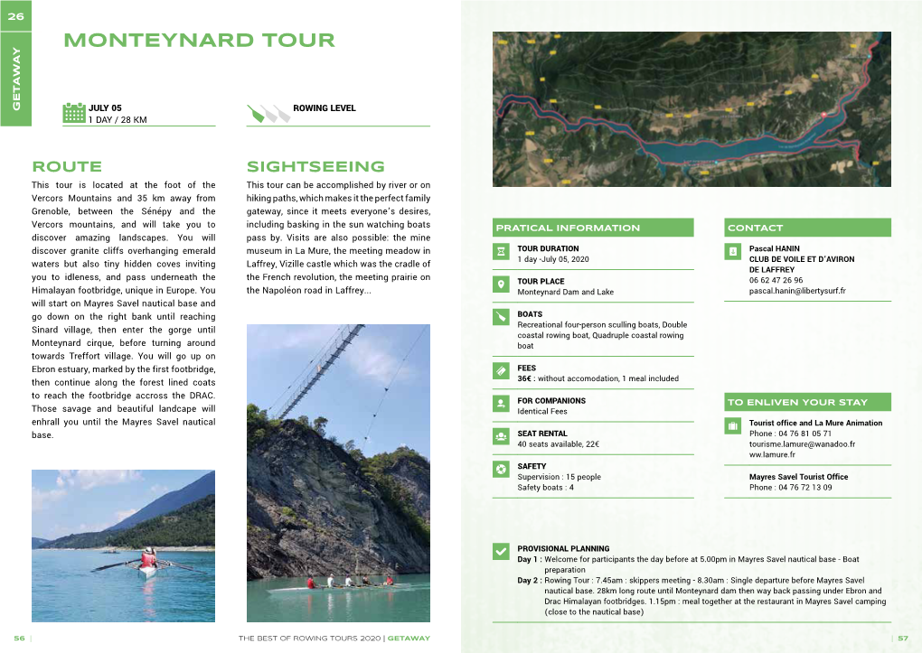 MONTEYNARD TOUR  1 DAY /28KM JULY 05 the BEST of ROWING TOURS 2020| GETAWAY the Napoléonroad Inlaffrey