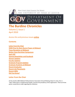The Burdine Chronicles Volume 2, Issue 1 April 2010