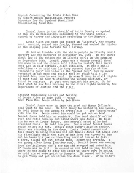 Report Concerning the Louis Allen Case by Robert Moses: Mississippi Project Director for the Student Nonviolent Coordinating Committee