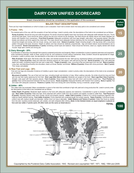 Dairy Cow Unified Scorecard