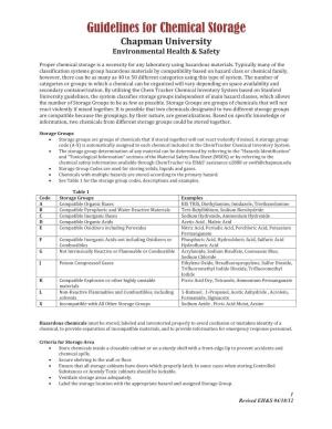 Guidelines for Chemical Storage Chapman University Environmental Health & Safety