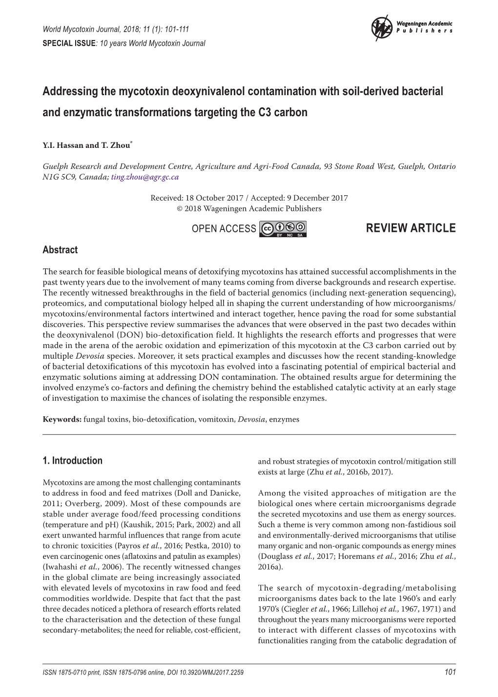 World Mycotoxin Journal, 2018; 11 (1): 101-111 Publishers SPECIAL ISSUE: 10 Years World Mycotoxin Journal