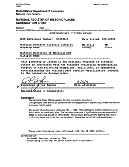 Section ___ Page __ SUPPLEMENTARY LISTING RECORD