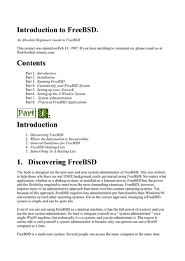 Introduction to Freebsd. Contents : Introduction 1. Discovering Freebsd