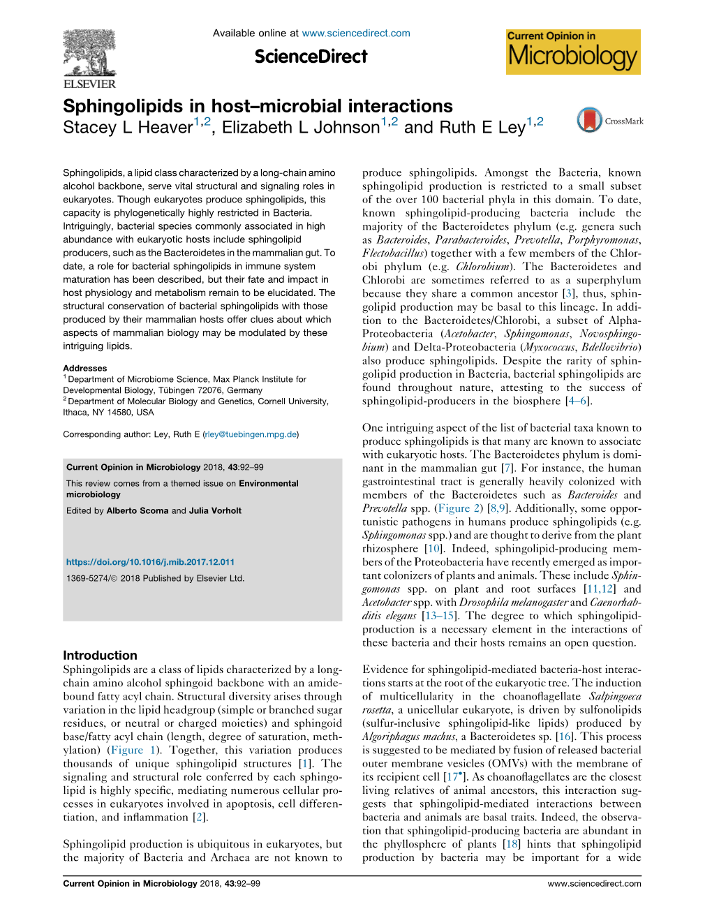 Sphingolipids in Host–Microbial Interactions