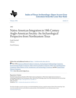 Native American Integration in 19Th Century Anglo-American Society: an Archaeological Perspective from Northeastern Texas Frank Winchell Unknown