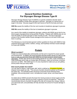 General Nutrition Guidelines for Glycogen Storage Disease Type III