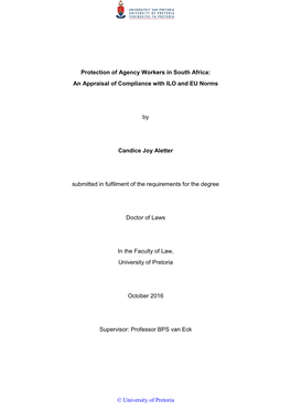 Protection of Agency Workers in South Africa: an Appraisal of Compliance with ILO and EU Norms