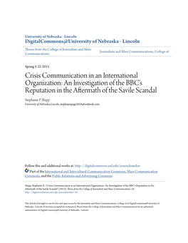 Crisis Communication in an International Organization: an Investigation of the BBC’S Reputation in the Aftermath of the Savile Scandal Stephanie P