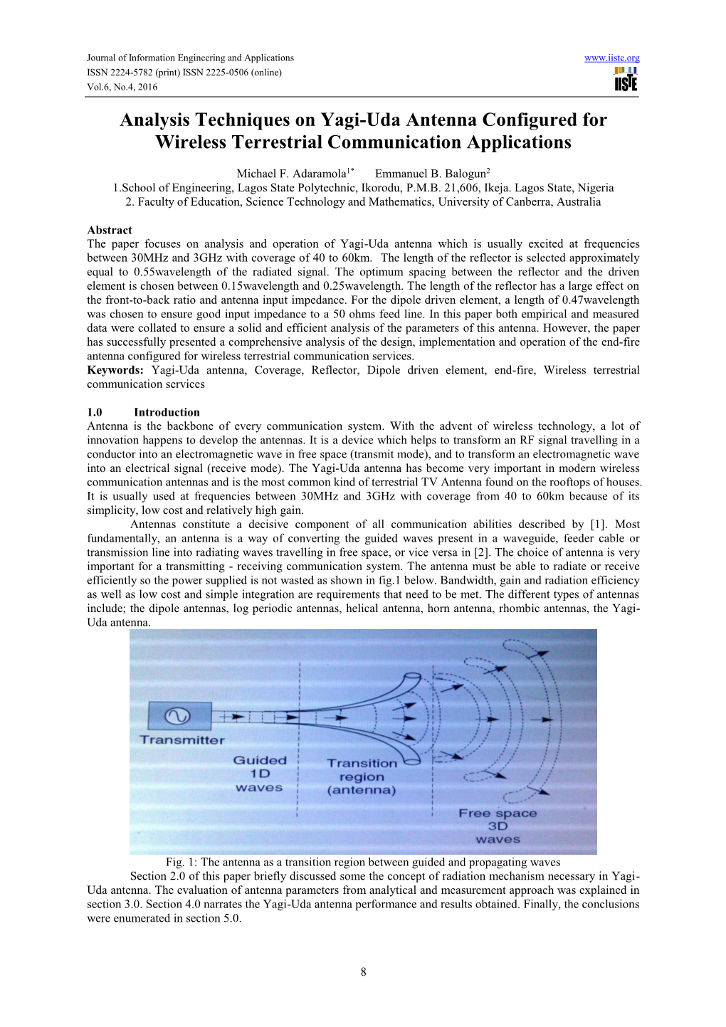 Analysis Techniques on Yagi-Uda Antenna Configured for Wireless Terrestrial Communication Applications