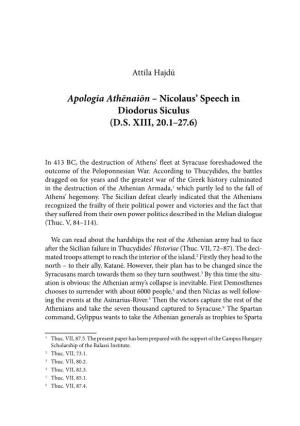 Apologia Athēnaiōn – Nicolaus' Speech in Diodorus Siculus (D.S