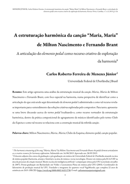 A Estruturacao Harmonica Da Cancao Maria, Maria De Milton Nascimento E Fernando Brant