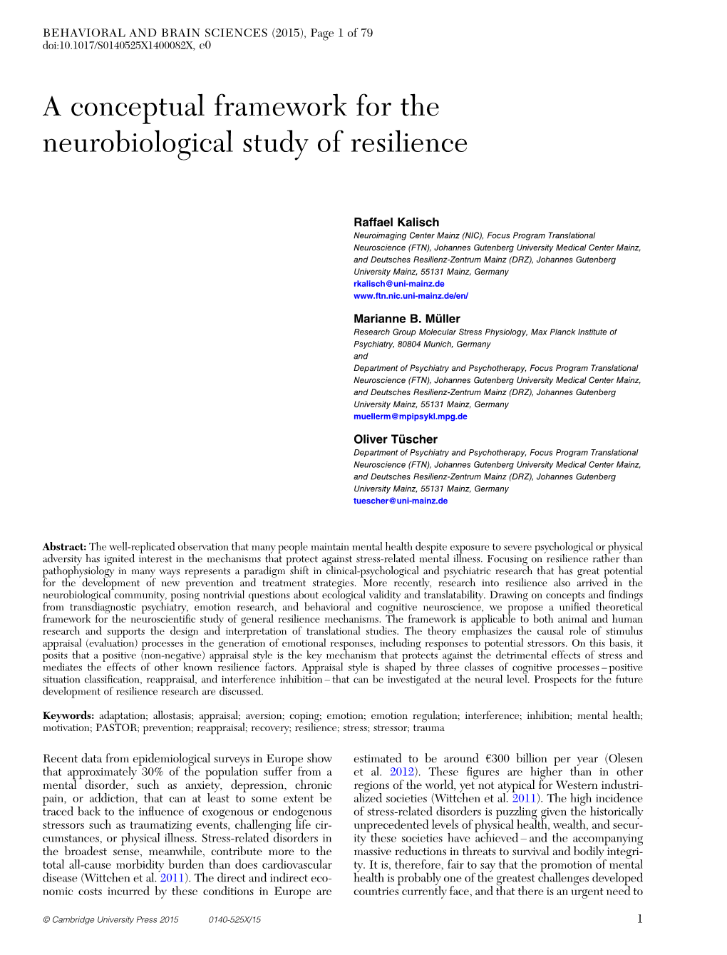 A Conceptual Framework for the Neurobiological Study of Resilience