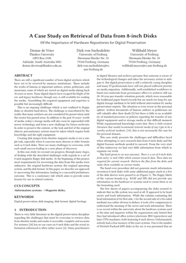 A Case Study on Retrieval of Data from 8-Inch Disks of the Importance of Hardware Repositories for Digital Preservation