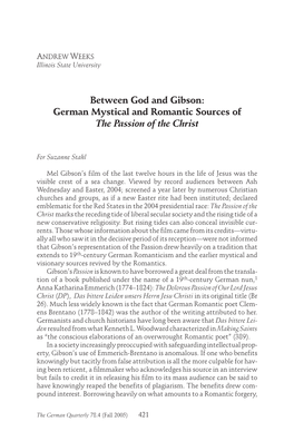 German Mystical and Romantic Sources of the Passion of the Christ