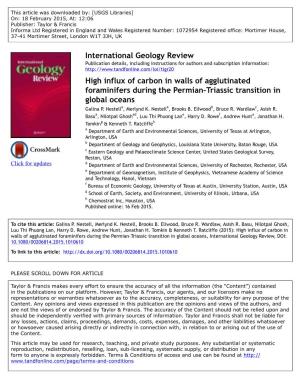 High Influx of Carbon in Walls of Agglutinated Foraminifers During the Permian–Triassic Transition in Global Oceans Galina P