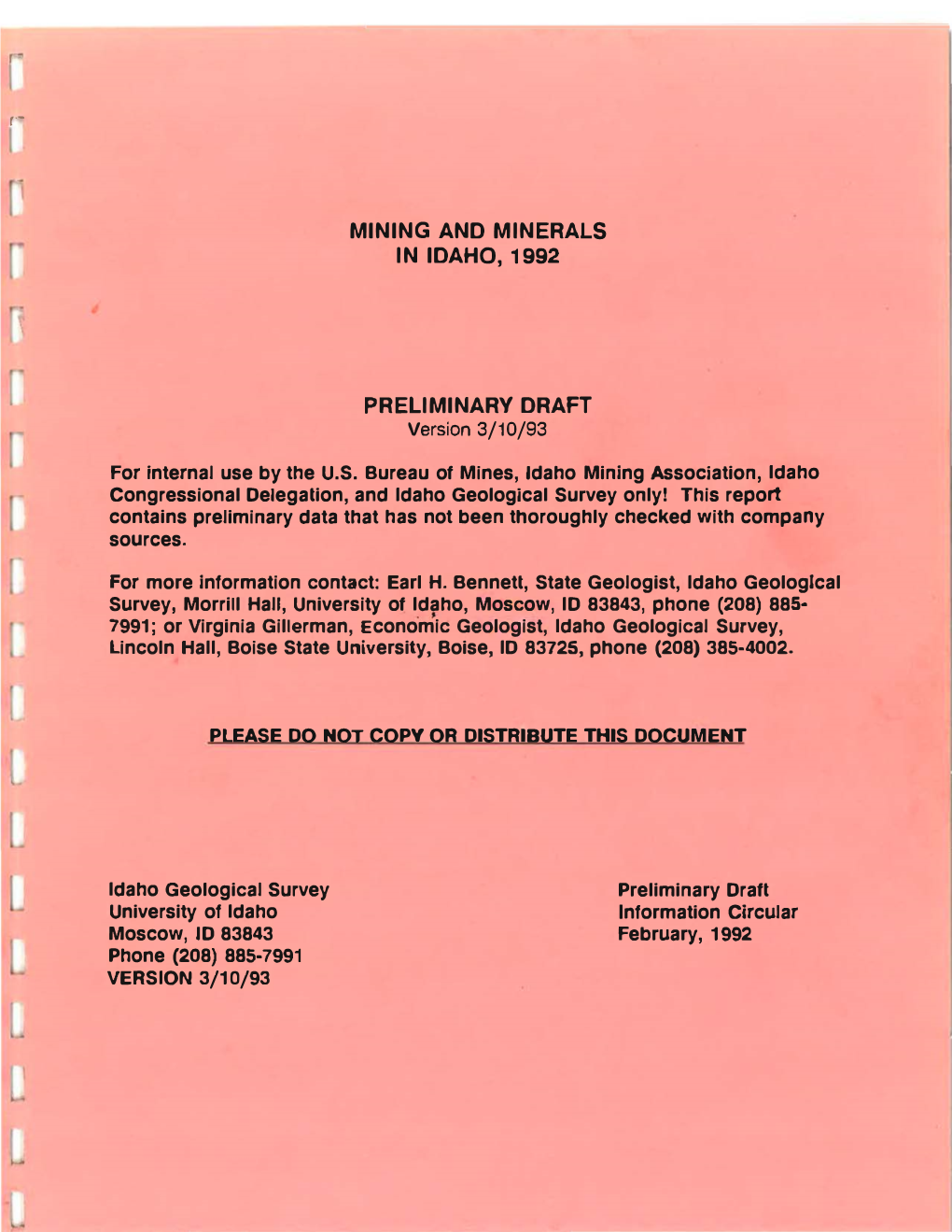 Mining and Minerals in Idaho, 1992