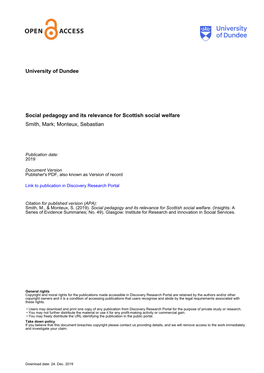 Social Pedagogy and Its Relevance for Scottish Social Welfare Smith, Mark; Monteux, Sebastian