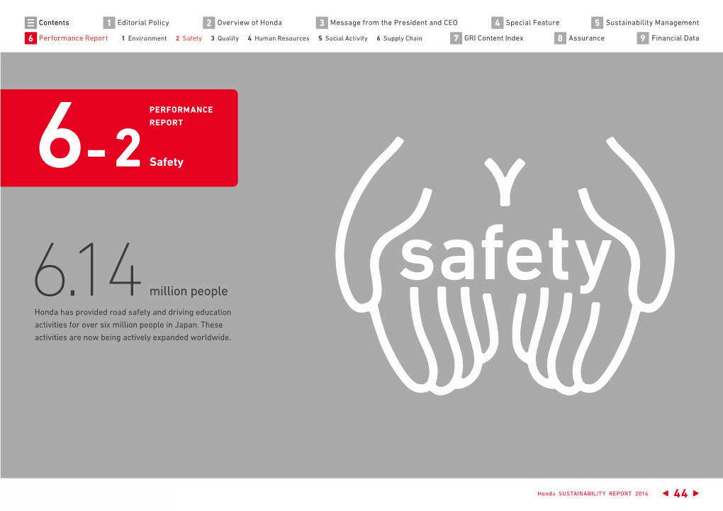 Safety 3 Quality 4 Human Resources 5 Social Activity 6 Supply Chain 7 GRI Content Index 8 Assurance 9 Financial Data