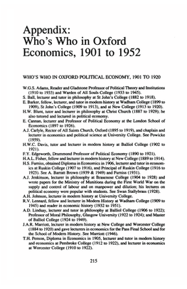 Appendix: Who's Who in Oxford Economics, 1901 to 1952