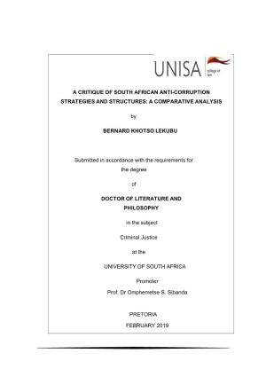 A Critique of South African Anti-Corruption Strategies and Structures: a Comparative Analysis