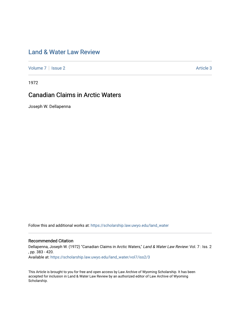 Canadian Claims in Arctic Waters