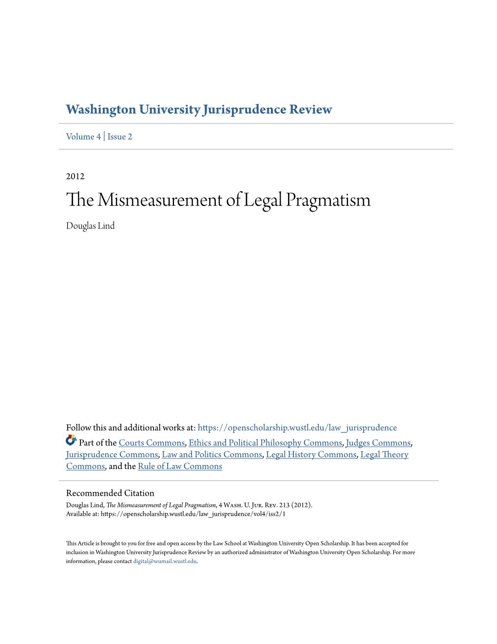 The Mismeasurement of Legal Pragmatism, 4 Wash