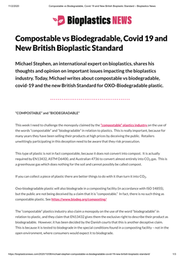 Compostable Vs Biodegradable, Covid 19 and New British Bioplastic Standard – Bioplastics News