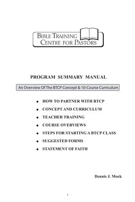 BTCP Program Summary Manual
