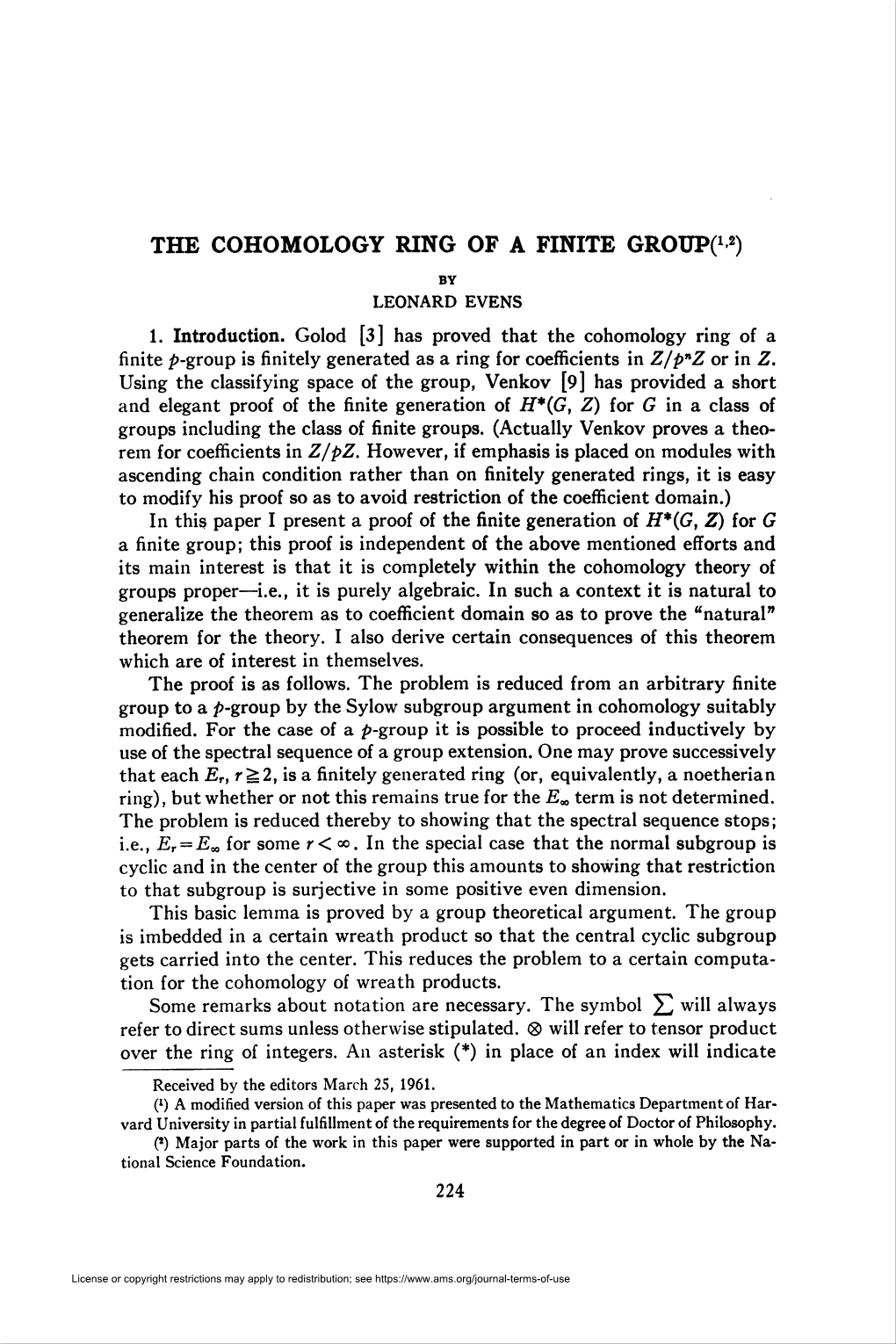 THE COHOMOLOGY RING of a FINITE Grouff2)