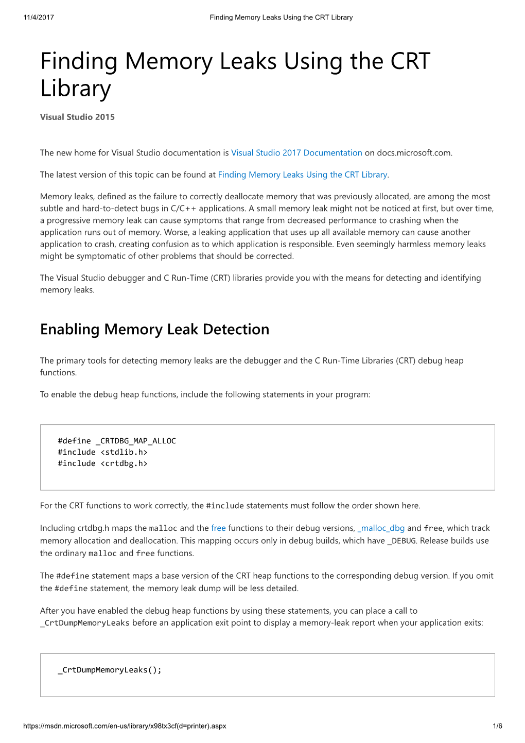 Finding Memory Leaks Using the CRT Library