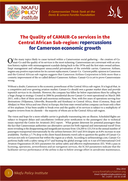 The Quality of CAMAIR-Co Services in the Central African Sub-Region: Repercussions for Cameroon Economic Growth