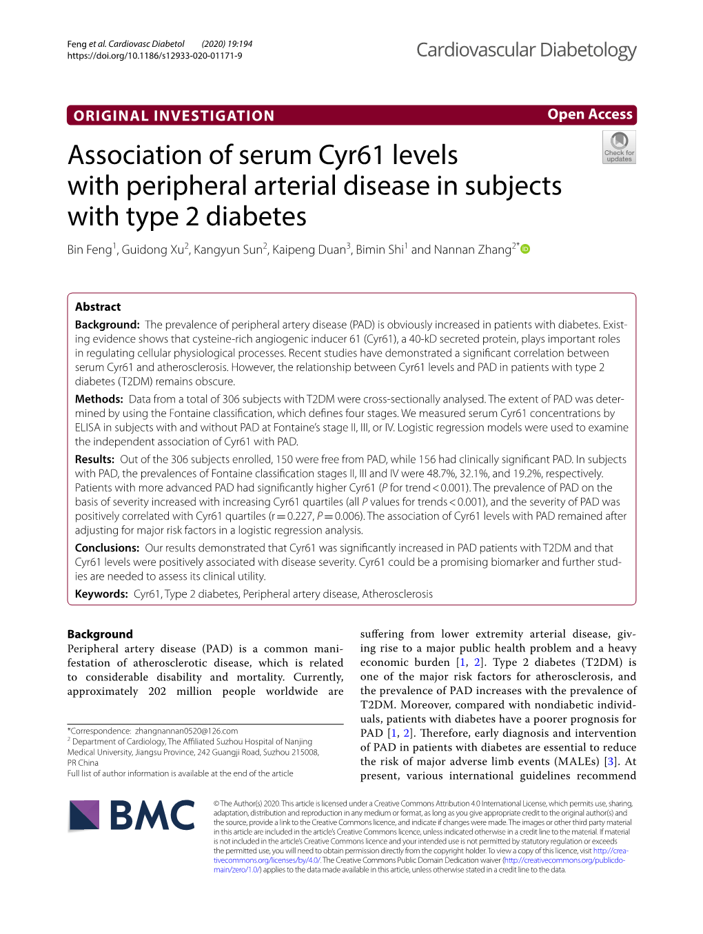 Association of Serum Cyr61 Levels with Peripheral Arterial Disease In