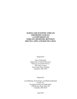 Maryland Synoptic Stream Chemistry Survey: a Comparison of Stream Chemistry Between Round 1 (1987) and Round 2 (2012)