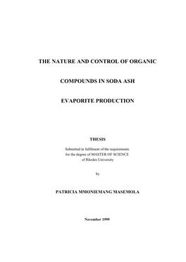 The Nature and Control of Organic Compounds in Soda Ash Evaporite