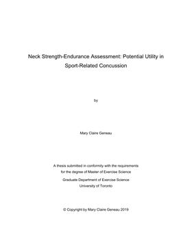 Neck Strength-Endurance Assessment: Potential Utility in Sport-Related Concussion