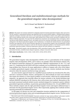 Generalized Davidson and Multidirectional-Type Methods for the Generalized Singular Value Decomposition*