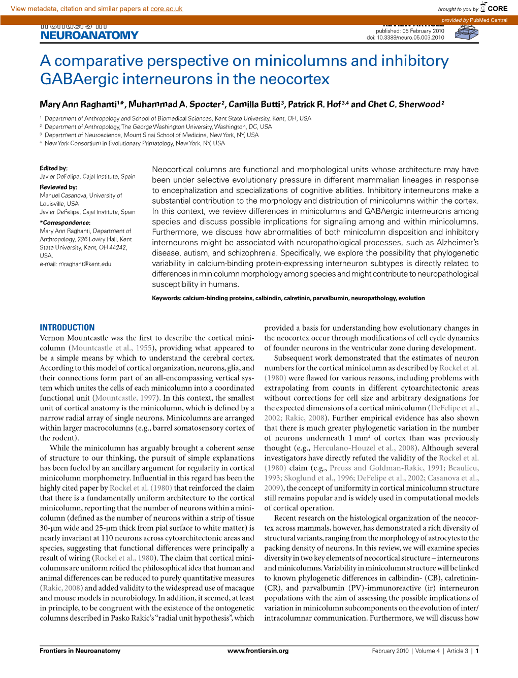 A Comparative Perspective on Minicolumns and Inhibitory Gabaergic Interneurons in the Neocortex