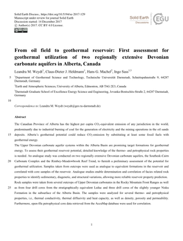 First Assessment for Geothermal Utilization of Two Regionally Extensive Devonian Carbonate Aquifers in Alberta, Canada Leandra M