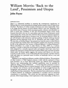 Willialll Morris: 'Back to the Land', Pessiitlisitl and Utopia John Payne