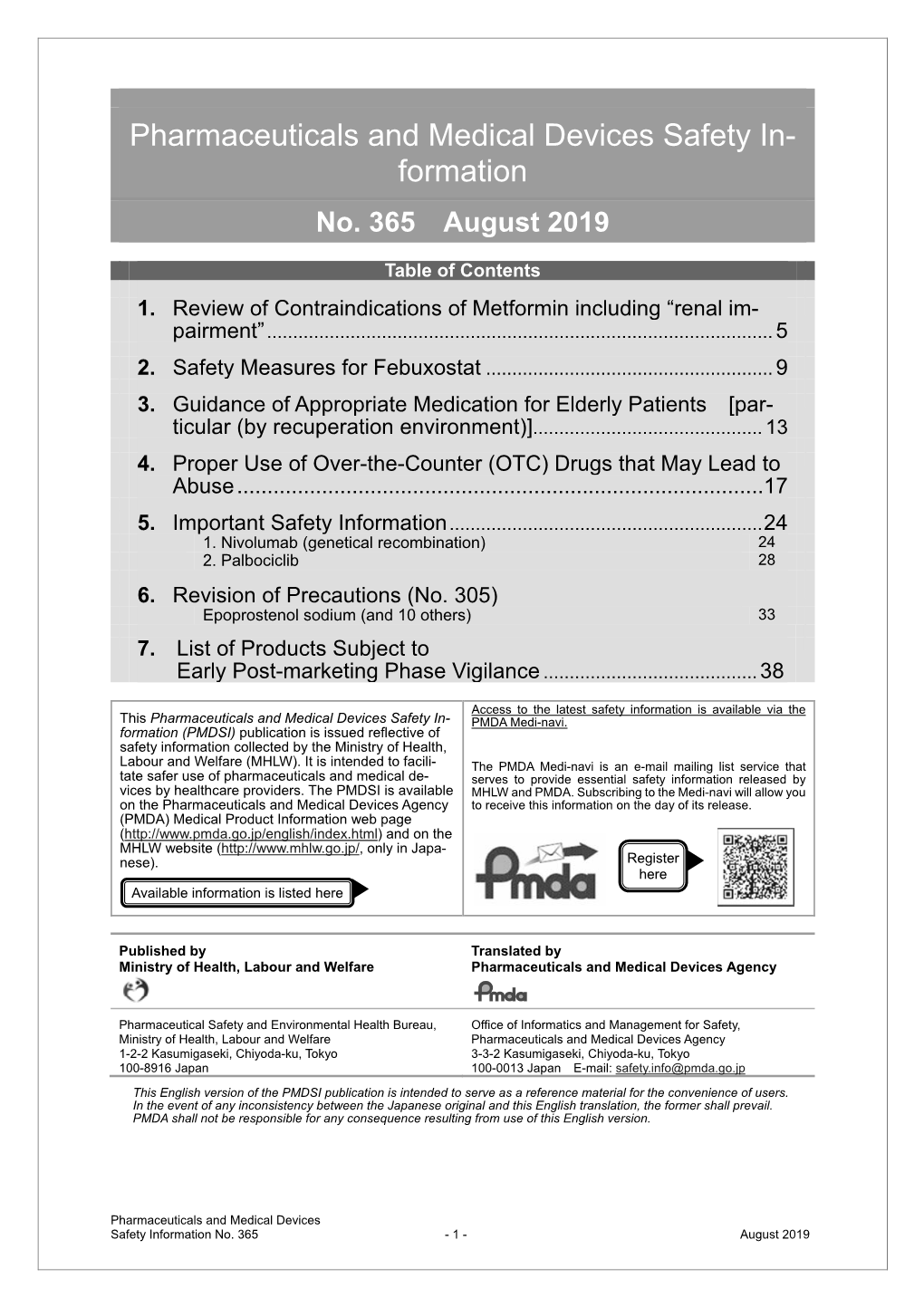 Pharmaceuticals and Medical Devices Safety In- Formation No