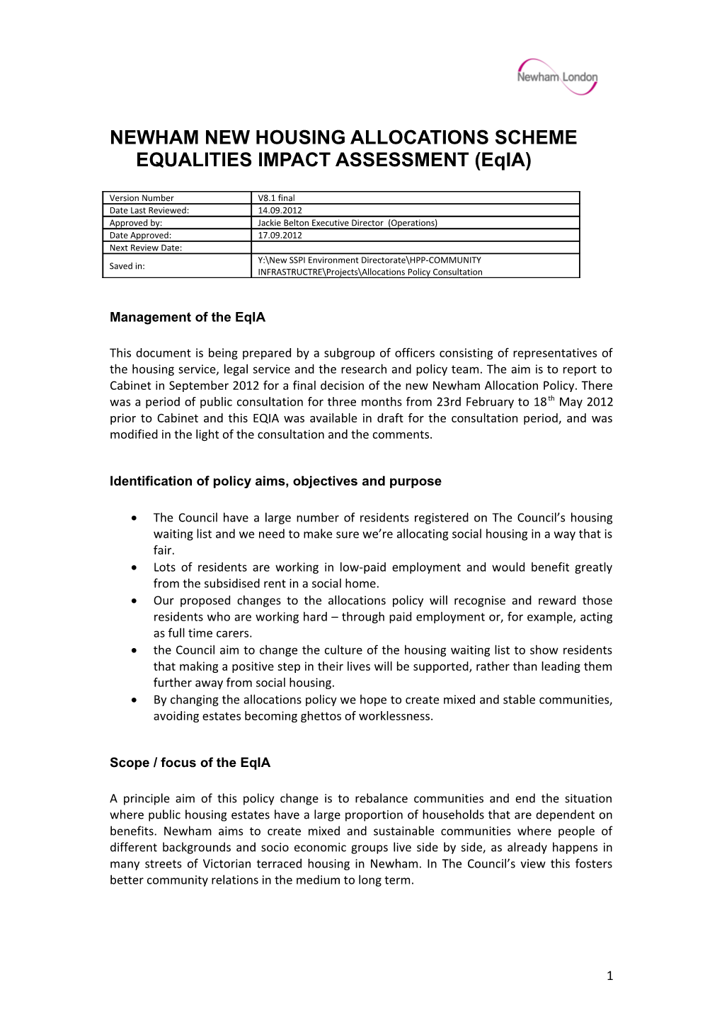 Housing Allocations Scheme Eqia