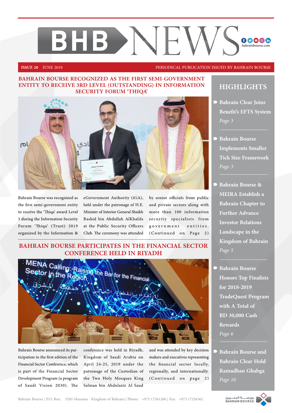 HIGHLIGHTS - Bahrain Clear Joins Benefit’S EFTS System Page 3