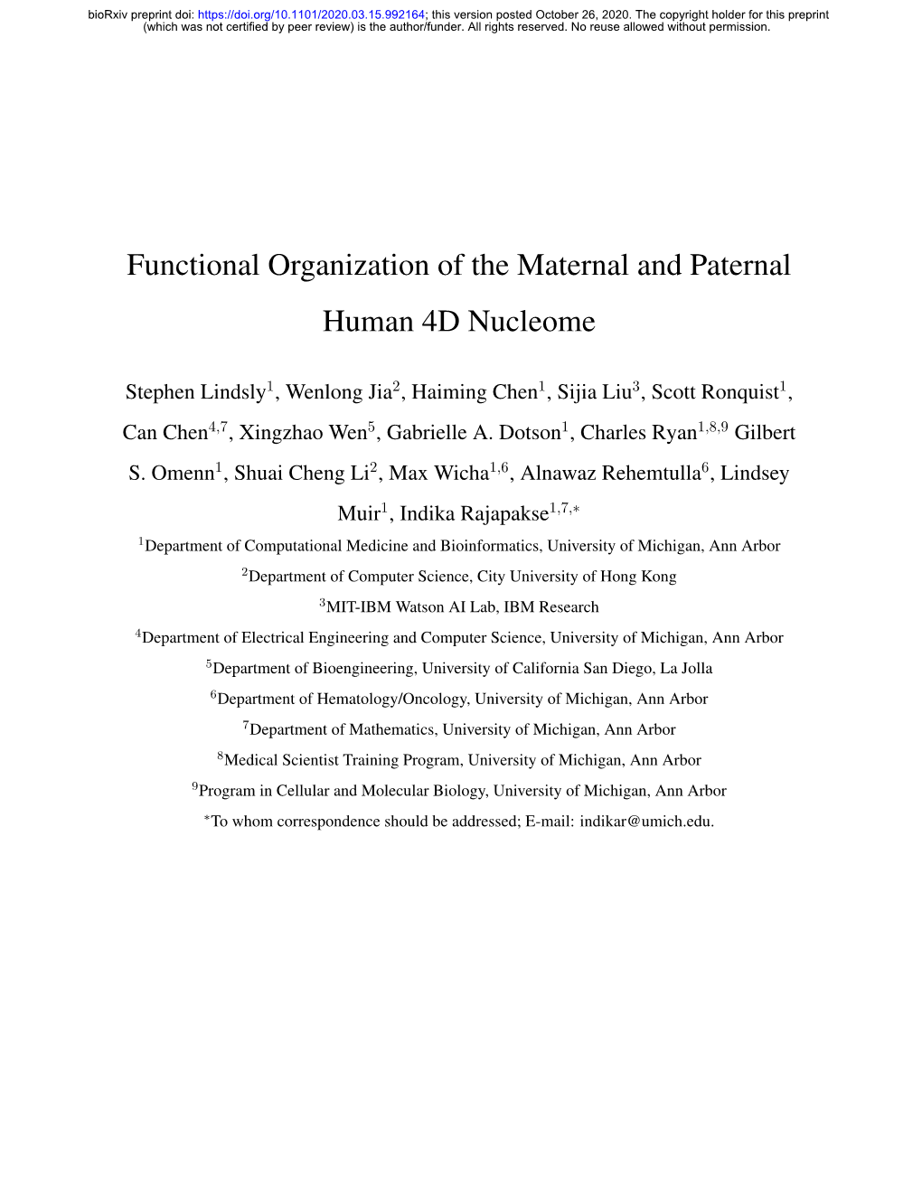 Functional Organization of the Maternal and Paternal Human 4D Nucleome