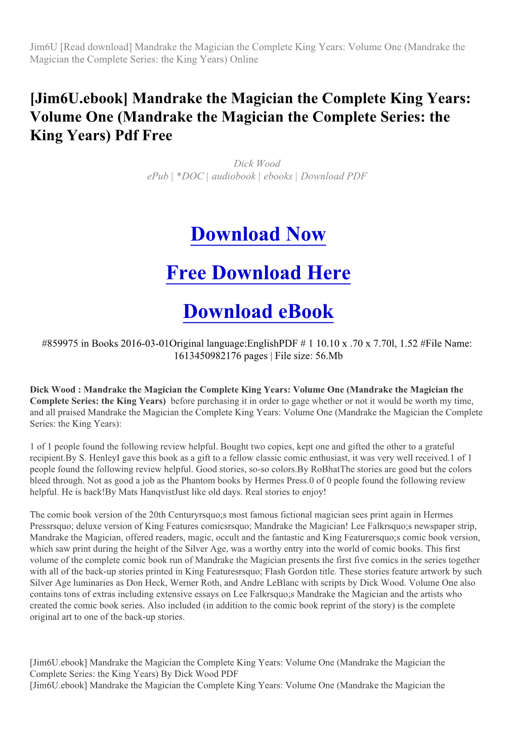 Jim6u [Read Download] Mandrake the Magician the Complete King Years: Volume One (Mandrake the Magician the Complete Series: the King Years) Online