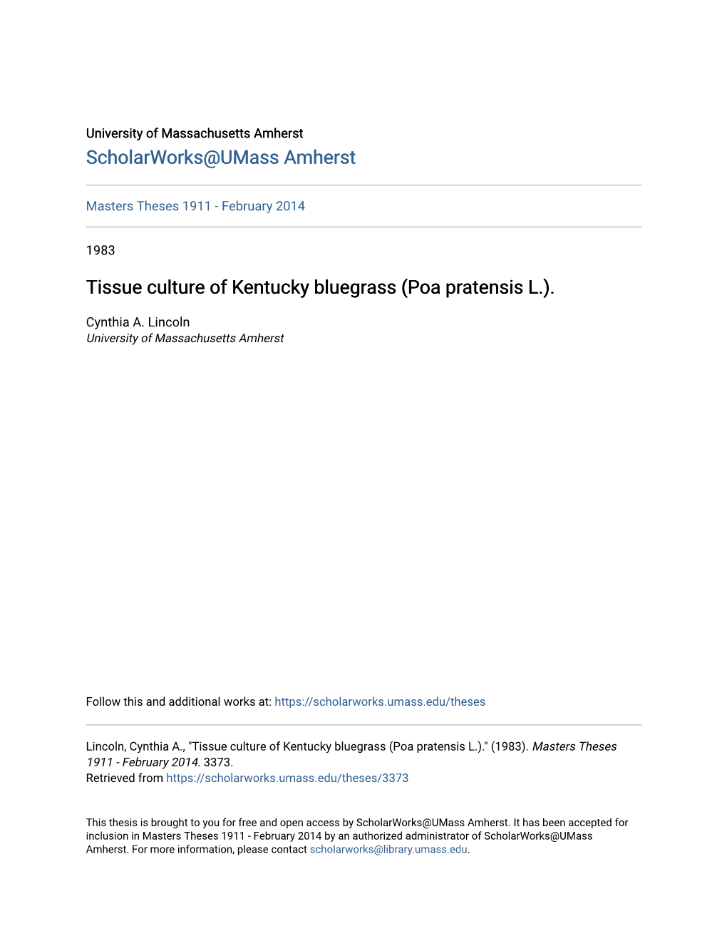 Tissue Culture of Kentucky Bluegrass (Poa Pratensis L.)